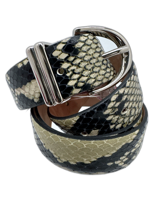 Khaite Beige & Black Leather silver tone hardware Snake Embossed Buckle Belts Beige & Black / XS/S