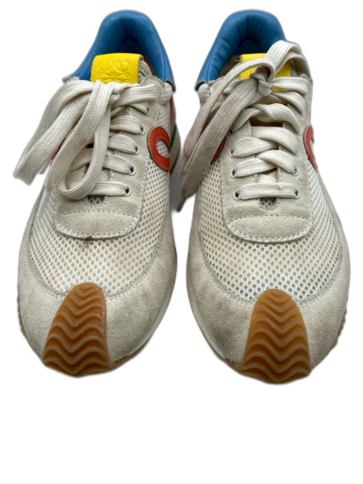 Loewe Shoe Size 37 Beige, Blue, Orange Leather & Synthetic Logo Lace Up Sneakers Beige, Blue, Orange / 37