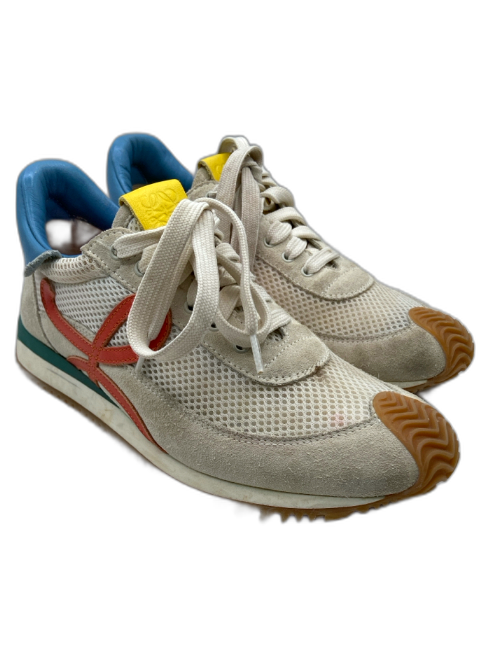 Loewe Shoe Size 37 Beige, Blue, Orange Leather & Synthetic Logo Lace Up Sneakers Beige, Blue, Orange / 37