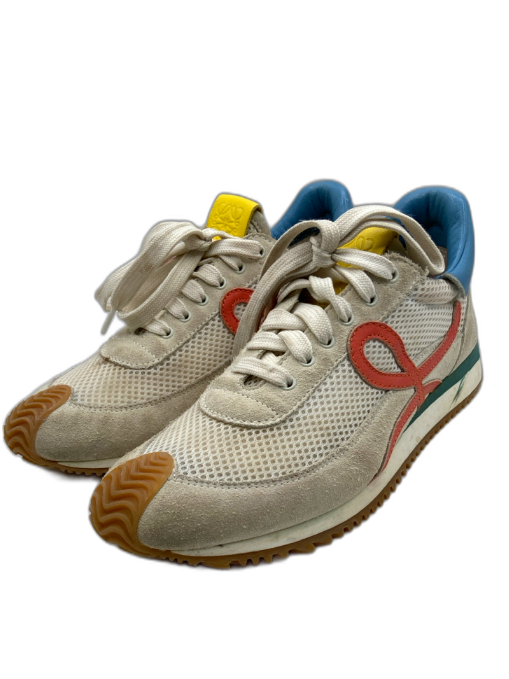 Loewe Shoe Size 37 Beige, Blue, Orange Leather & Synthetic Logo Lace Up Sneakers Beige, Blue, Orange / 37