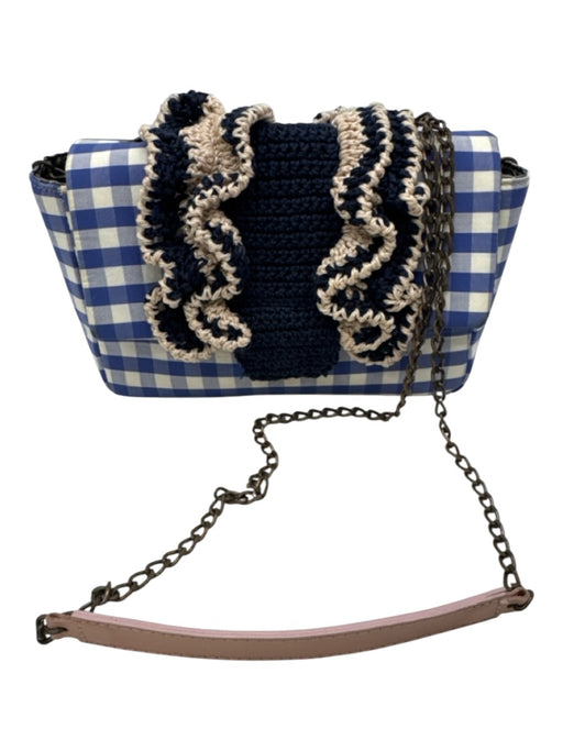 Maria La Rosa Blue & White Crossbody Plaid Crochet detail Bag Blue & White / S