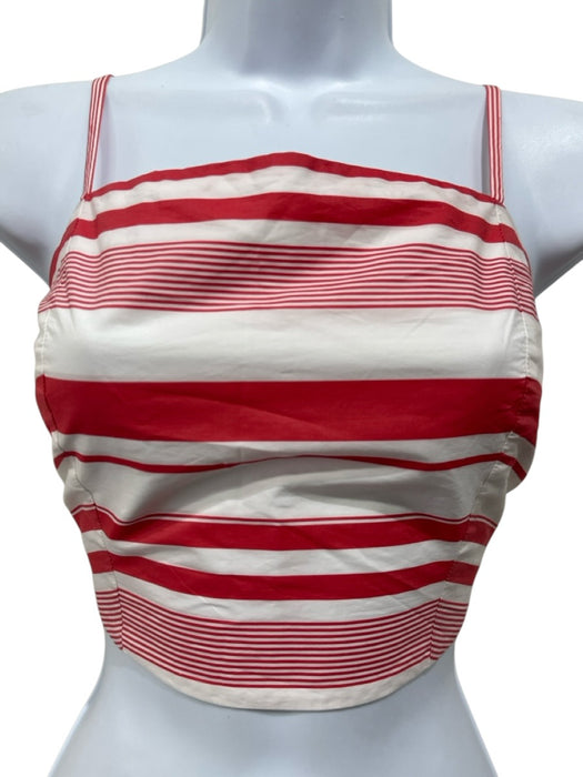 Mark D. Sikes Size 0 Red & White Cotton Blend Stripe Spaghetti Strap Cropped Top Red & White / 0
