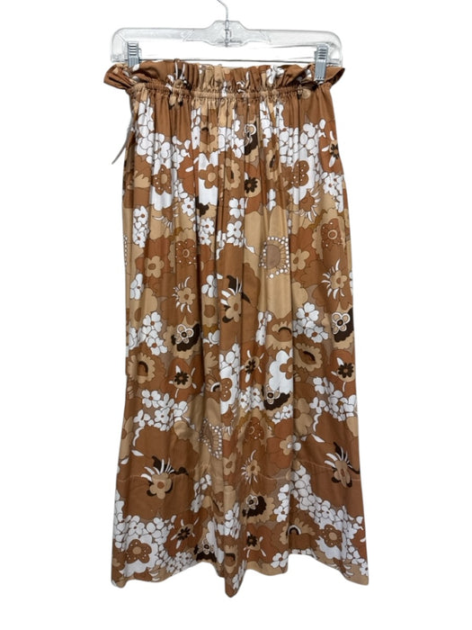 Chloe Size Est Size XS Tan & Brown Print Cotton Floral Elastic Waist Midi Skirt Tan & Brown Print / Est Size XS