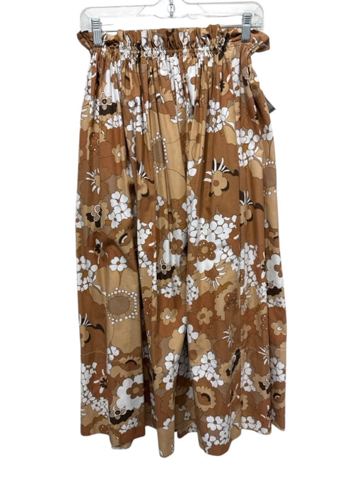 Chloe Size Est Size XS Tan & Brown Print Cotton Floral Elastic Waist Midi Skirt Tan & Brown Print / Est Size XS