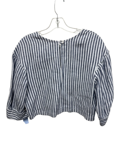 Custom Made Size Est XS Blue & White Linen Stripe Half Sleeve Buttons Skirt Set Blue & White / Est XS