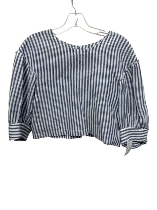 Custom Made Size Est XS Blue & White Linen Stripe Half Sleeve Buttons Skirt Set Blue & White / Est XS