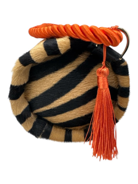 J. Lowery Tan, Brown, Orange Pony Hair Zebra Rope Barrel Bag Tan, Brown, Orange / Small