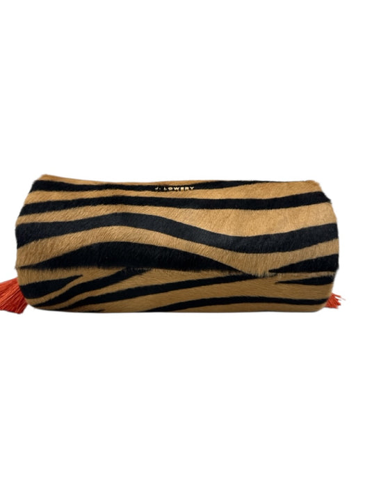 J. Lowery Tan, Brown, Orange Pony Hair Zebra Rope Barrel Bag Tan, Brown, Orange / Small