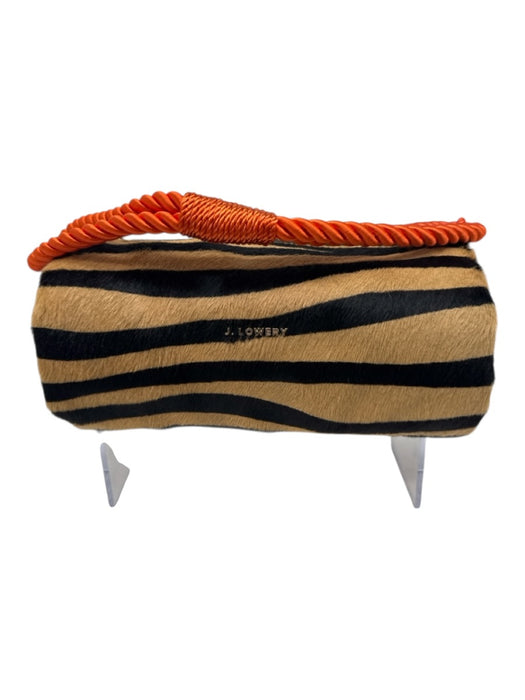 J. Lowery Tan, Brown, Orange Pony Hair Zebra Rope Barrel Bag Tan, Brown, Orange / Small