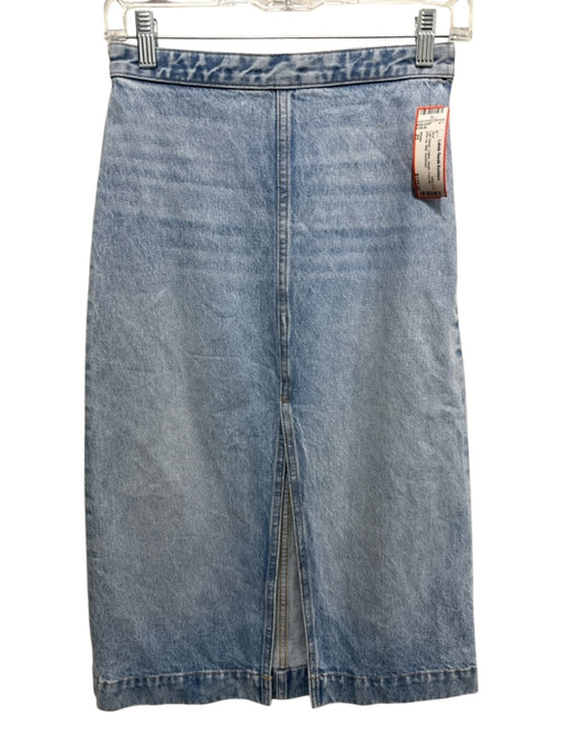Khaite Size 25 Light Wash Cotton Denim Front Slit Side Zip Midi Skirt Light Wash / 25