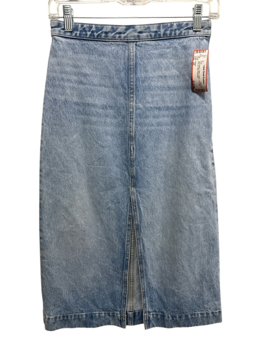 Khaite Size 25 Light Wash Cotton Denim Front Slit Side Zip Midi Skirt Light Wash / 25