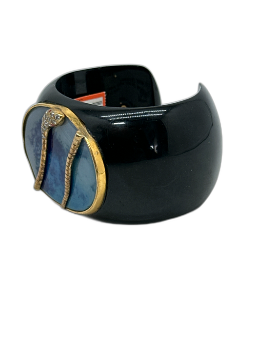 Isharya Black, Blue, Gold Plastic Agate Snake Rhinestone Cuff Bracelet Black, Blue, Gold