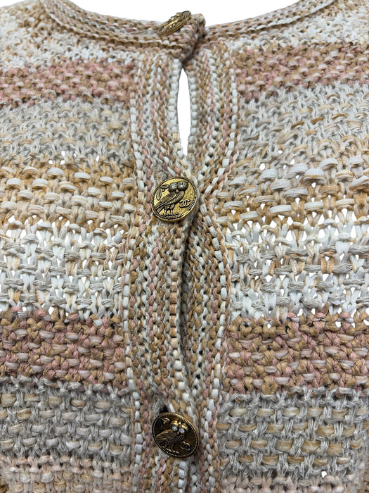 Chanel Size 34 Beige, White, Pink Blend Knit Long Sleeve Striped Sash Inc Jacket Beige, White, Pink / 34