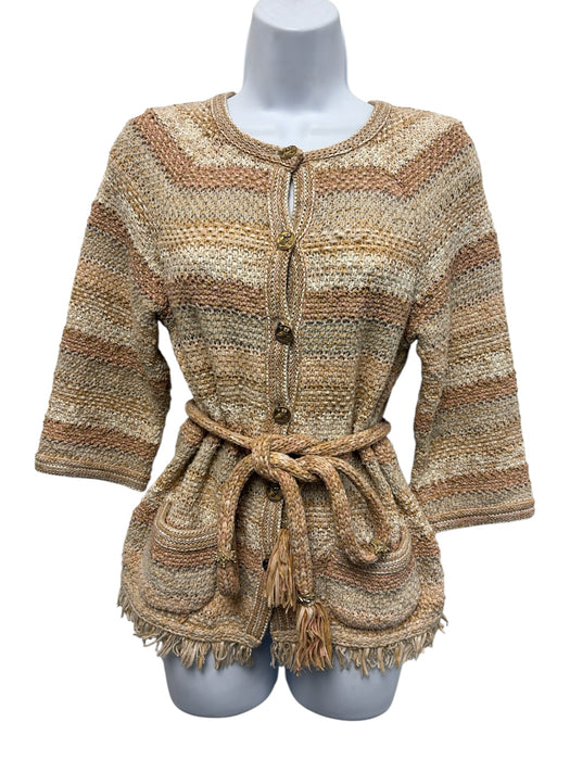 Chanel Size 34 Beige, White, Pink Blend Knit Long Sleeve Striped Sash Inc Jacket Beige, White, Pink / 34