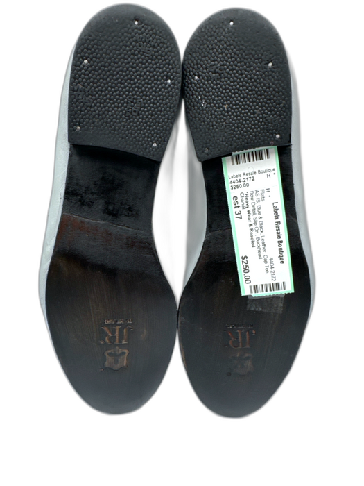 Chanel Shoe Size est 37 Blue & Black Leather Cap Toe Bow Detail Slip On Flats Blue & Black / est 37
