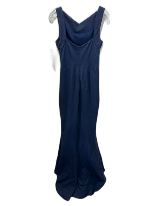 Zac Posen Size 8 Navy Blue Viscose Blend Sleeveless Ribbed Paneled Gown Navy Blue / 8