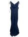 Zac Posen Size 8 Navy Blue Viscose Blend Sleeveless Ribbed Paneled Gown Navy Blue / 8