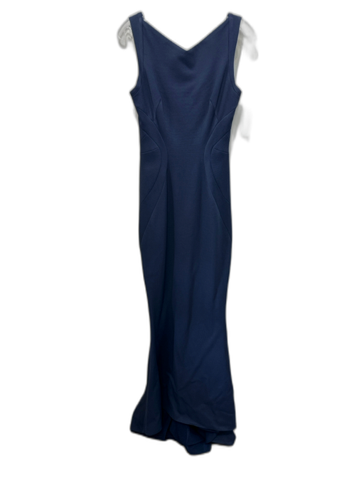 Zac Posen Size 8 Navy Blue Viscose Blend Sleeveless Ribbed Paneled Gown Navy Blue / 8