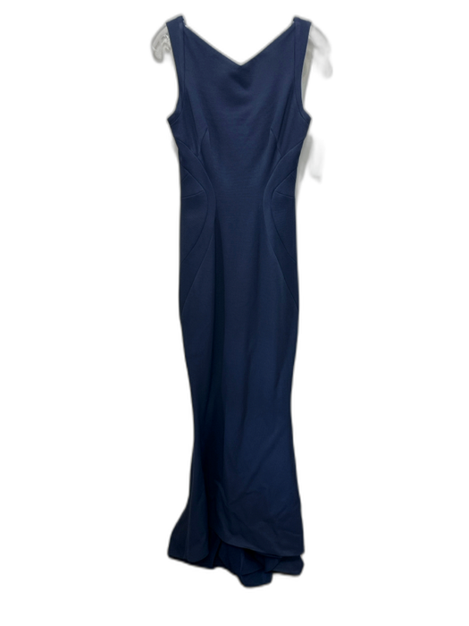 Zac Posen Size 8 Navy Blue Viscose Blend Sleeveless Ribbed Paneled Gown Navy Blue / 8