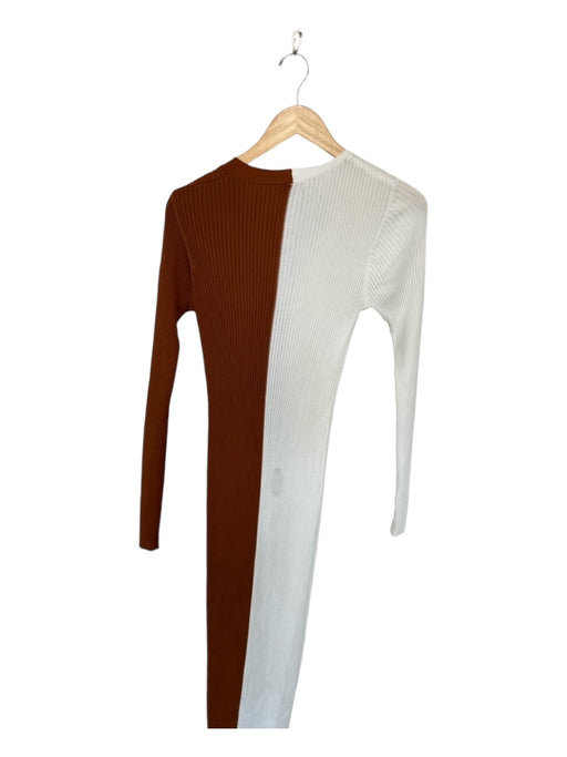 Staud Size S Brown & White Viscose Blend Ribbed color block Long Sleeve Dress Brown & White / S