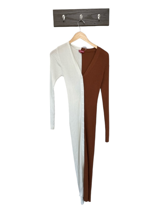 Staud Size S Brown & White Viscose Blend Ribbed color block Long Sleeve Dress Brown & White / S