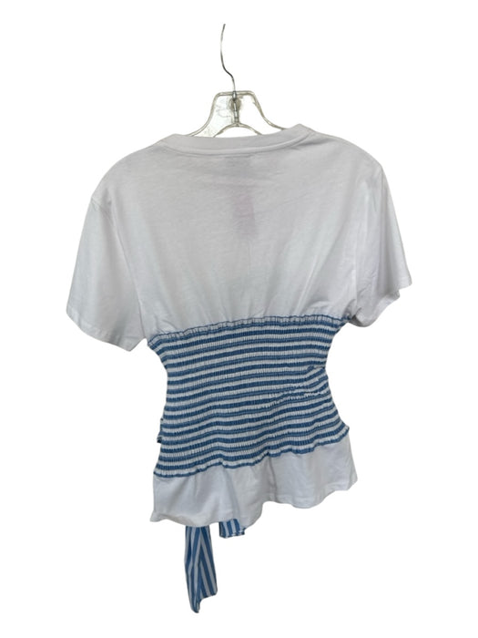 Tanya Taylor Size S White & Blue Organic Cotton Short Sleeve Striped Top White & Blue / S