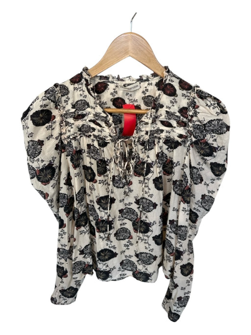 Ulla Johnson Size 4 Tan & black Cotton Blend Long Balloon Sleeve Botanical Top Tan & black / 4