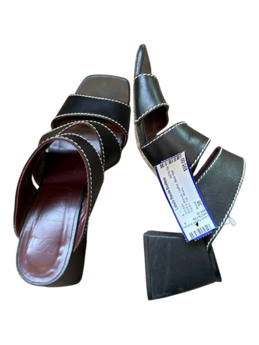 Staud Shoe Size 38 Black & Maroon Leather Block Heel Square Toe Sandals Black & Maroon / 38