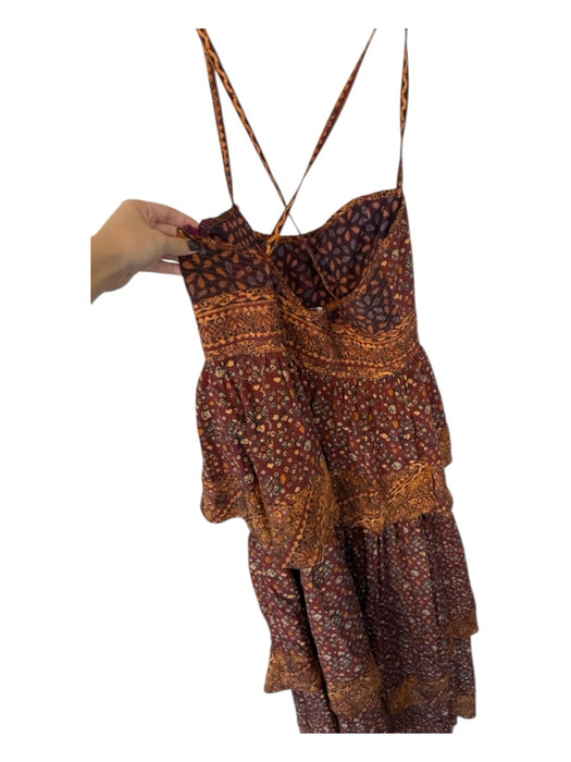 Ulla Johnson Size 4 Rust & Orange Silk Spaghetti Strap Kaleidoscope Dress Rust & Orange / 4