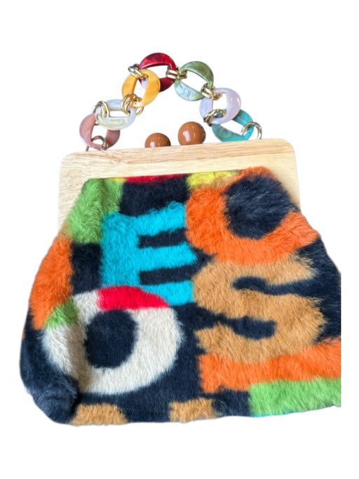 Multi Faux Fur Kiss Lock Wood Chain Strap Bag Multi / S