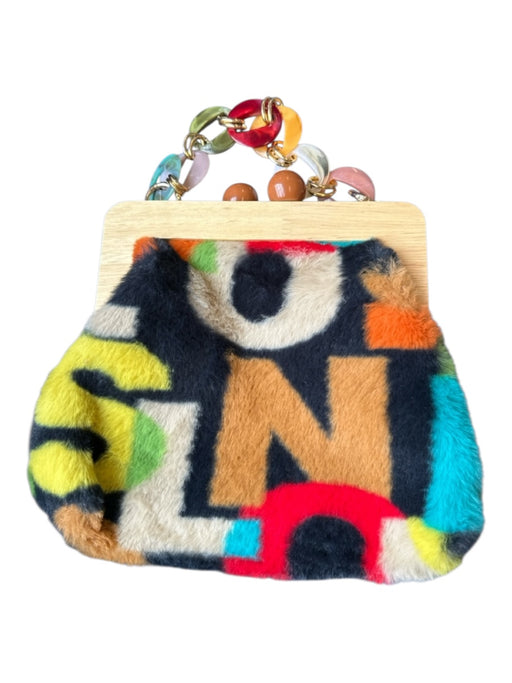 Multi Faux Fur Kiss Lock Wood Chain Strap Bag Multi / S