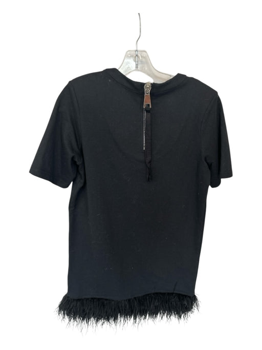 Le Superbe Size S Black 3/4 Sleeve Beaded Feather Trim Dress Black / S