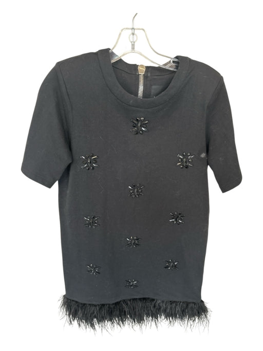 Le Superbe Size S Black 3/4 Sleeve Beaded Feather Trim Dress Black / S