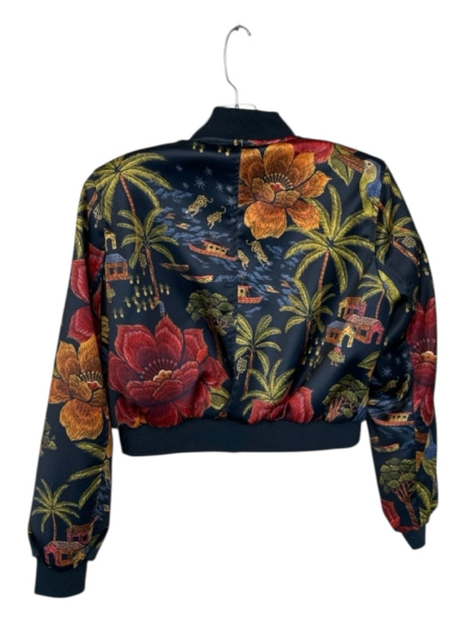 Industry Size S Navy & Green Polyester Long Sleeve Palm Trees Bomber Jacket Navy & Green / S