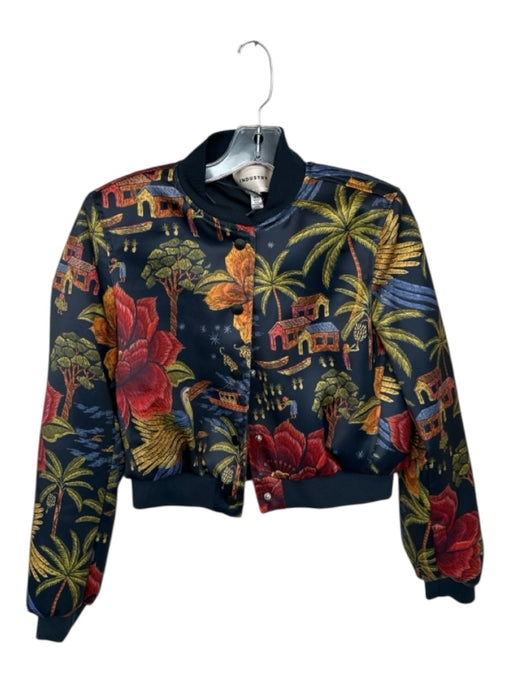 Industry Size S Navy & Green Polyester Long Sleeve Palm Trees Bomber Jacket Navy & Green / S