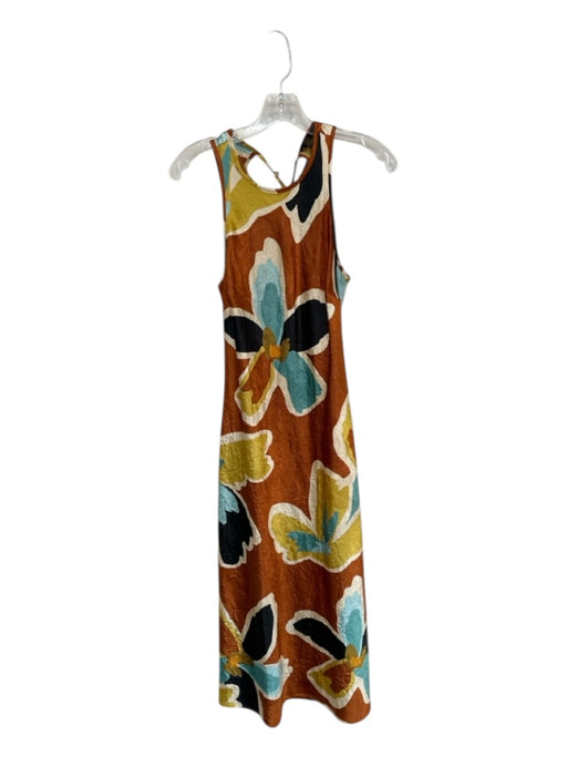 House of Harlow Size S Brown & Teal Polyester Sleeveless Flowers Back Zip Dress Brown & Teal / S