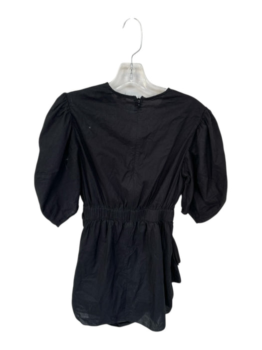 Rhode Size S Black Cotton Short Balloon Sleeve Ruffle Sides Back Zip Dress Black / S