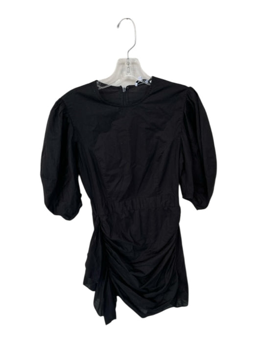 Rhode Size S Black Cotton Short Balloon Sleeve Ruffle Sides Back Zip Dress Black / S