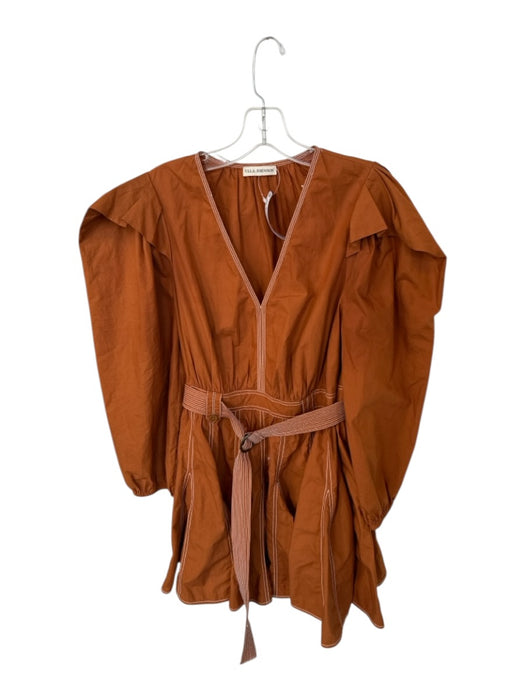 Ulla Johnson Size 4 Rust Cotton Long Balloon Sleeve Stitching Belted Dress Rust / 4