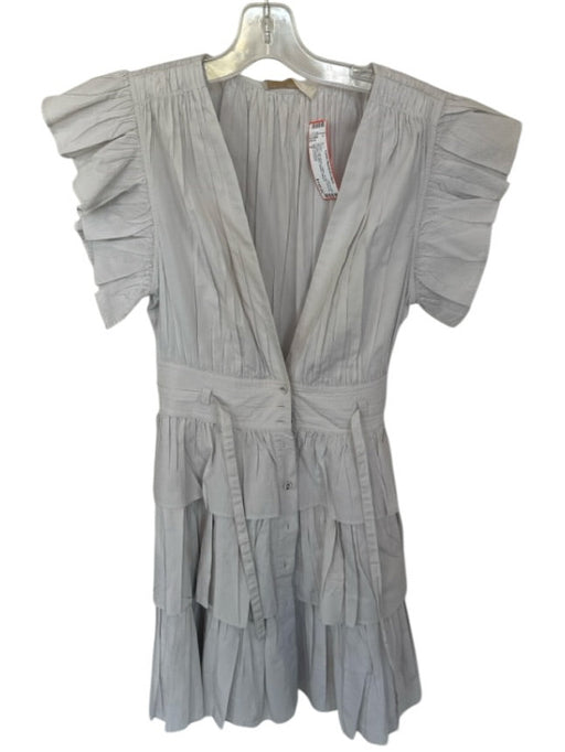 Ulla Johnson Size 2 Light Gray Cotton Flutter Sleeves Pleated Ruffles Dress Light Gray / 2