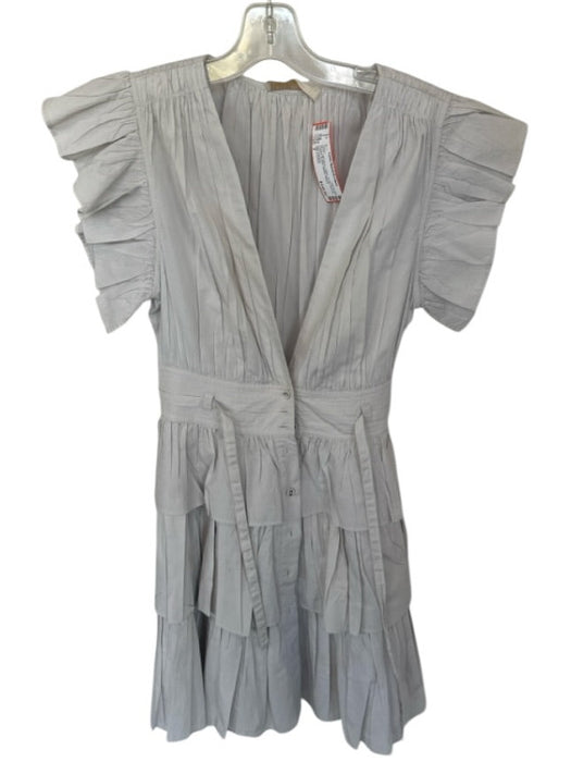 Ulla Johnson Size 2 Light Gray Cotton Flutter Sleeves Pleated Ruffles Dress Light Gray / 2