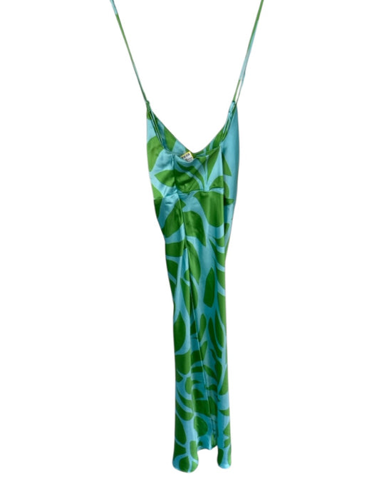 House of Harlow Size M Aqua & Green Polyester Spaghetti Strap Palm Leaves Dress Aqua & Green / M