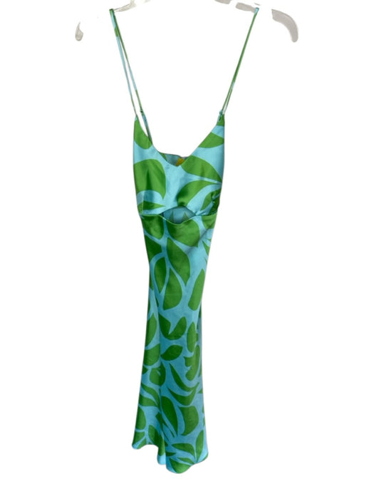 House of Harlow Size M Aqua & Green Polyester Spaghetti Strap Palm Leaves Dress Aqua & Green / M