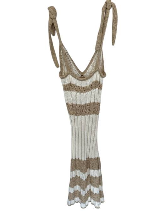 Ramy Brook Size XS Cream & Tan Cotton Tie Straps Knit Crochet Midi Dress Cream & Tan / XS