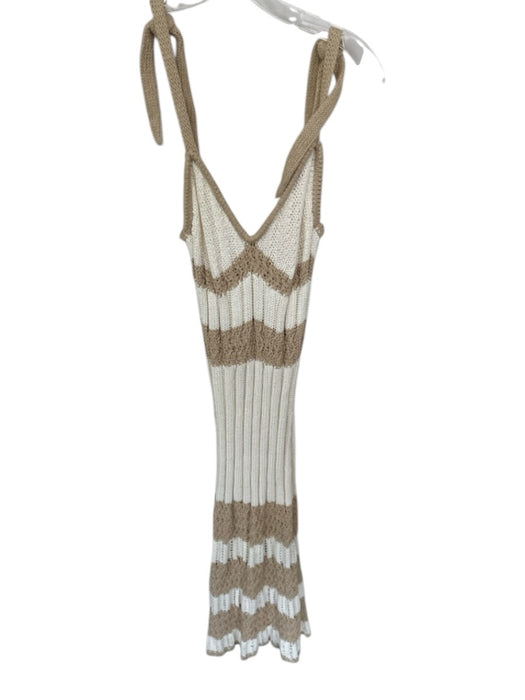 Ramy Brook Size XS Cream & Tan Cotton Tie Straps Knit Crochet Midi Dress Cream & Tan / XS