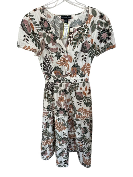 Cynthia Rowley Size XS Orange & Green Cotton Short Sleeve Botanical Maxi Dress Orange & Green / XS
