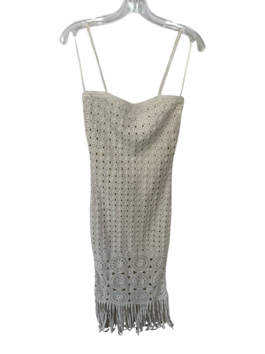 Torn By Ronny Kobo Size S Cream Cotton Macrame Spaghetti Strap Fringe Midi Dress Cream / S