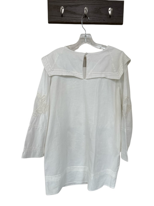 Zara Size M White Cotton Blend Long Balloon Sleeve Bib Lace Detail Dress White / M