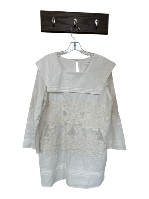 Zara Size M White Cotton Blend Long Balloon Sleeve Bib Lace Detail Dress White / M