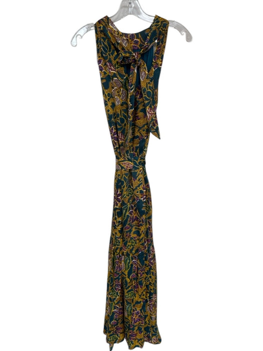 Cleobella Size S Teal & Yellow Viscose High Neck Flowers Sleeveless Maxi Dress Teal & Yellow / S
